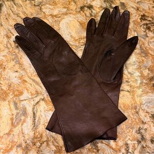 Vintage 1970s Women’s REAL Leather Gloves Mid-Length Brown Size 6.5 NICE!